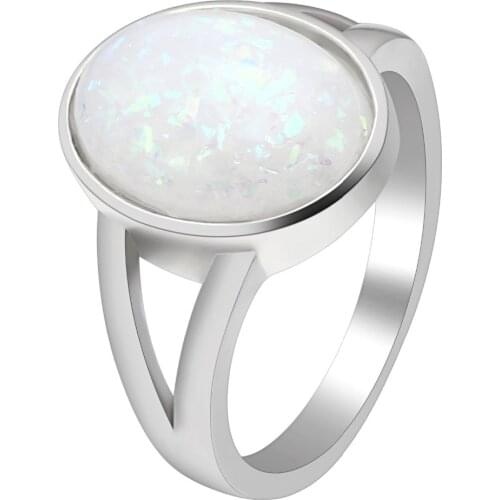 Hainon Created Fashion Oval Big Fire Opal Rings For Women Silver Color Cheap Promise Jewelry White Opal Simple Wedding Rings