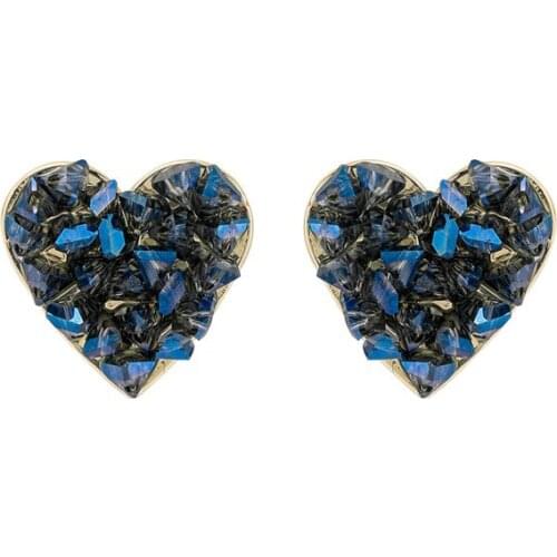 Exquisite Elegant Deep Sea Blue Gravel Womens Earrings New Gradient Faceted Broken Crystal Love Earrings Statement Jewelry