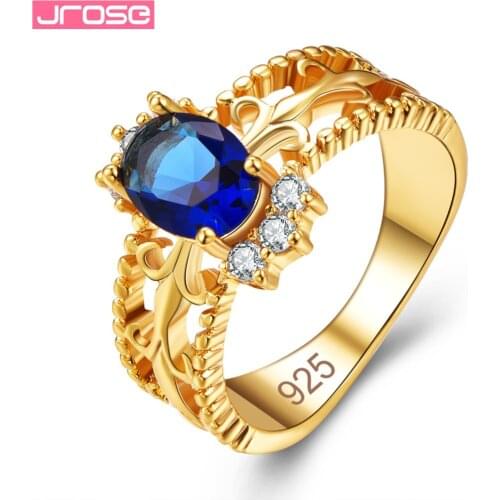 JROSE New Fashion 2018 Classic Oval Cut Blue White Cubic Zirconia Fashion Women Jewelry Silver Gold Ring Size 6 7 8 9 Wedding