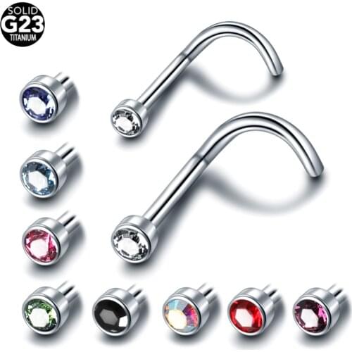 1PC G23 Titanium Crystal Nose Screw Stud Ring Zircon Gem Orelha Helix Piercing Mix Color Nose Ring Prong CZ Nose Jewelry