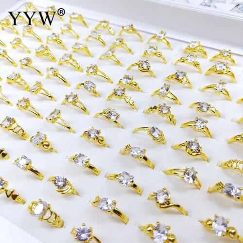 100pcs/Box Cubic Zirconia Finger Ring For Men Women US Size 6-15 Fashion Jewelry Ring Sets With Wedding Party Zinc Alloy Rings