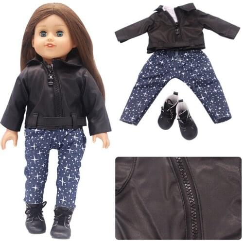 New Pattern Clothes Leather Three Piece Suit + Shoes Fit 18 Inch American&43cm Baby New Born Doll Clothes Accessories