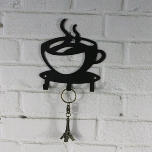 3 Hooks Metal Black Coffee Cup Shaped Hook Key Holder Bathroom Wall Mount Rack Decor Hanger Organizer Hook Home Living Garden