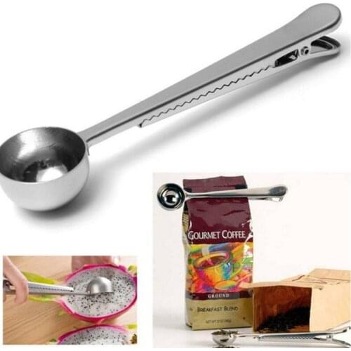 Multifunction Kitchen Supplies Coffee Scoop With Clip Stainless Steel Tea Measuring Cup Scoop Spoon