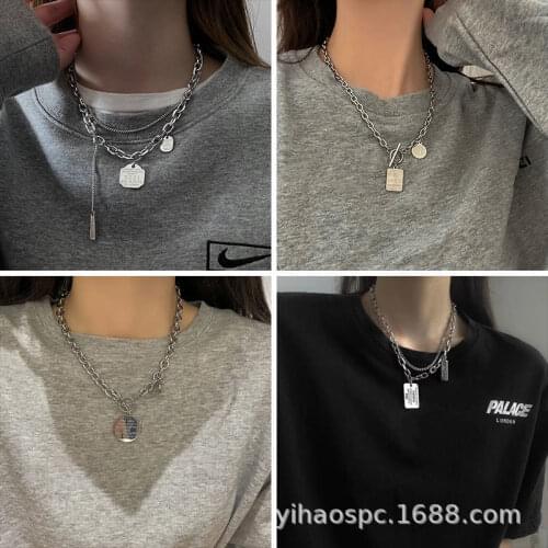 Trendy Titanium Steel Decorative Necklace Hip Hop 2021 New Trendy Brand Sweater Chain Pendant with Jewelry for Men and Women