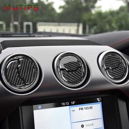 Mutips For Ford Mustang Center Console Air Counditioner Panel AC Outlet Cover Carbon Fiber Sticker 9pcs 2015 2016 2017 2018 2019