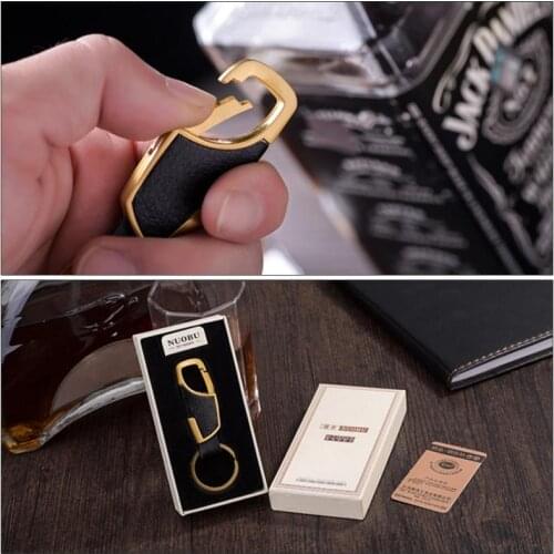 Mens Business Keychain Leather Car Keychain Car Metal Explosion Keychain Creative Waist Gift 3 Colors