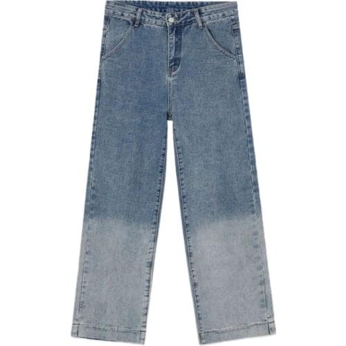 Washed Gradient Jeans Men Japanese Harajuku Loose Straight Denim Pants Mens Oversized Streetwear Wide Legs Cowboy Trousers S-XL