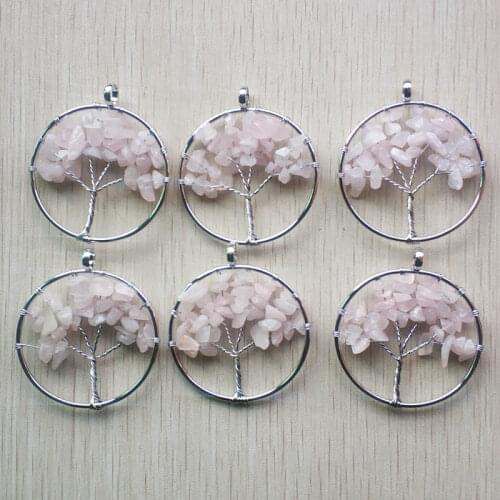 Wholesale 12pcs/lot fashion natural stone pink Tree of life handmade wire wrapped Pendants 50mm for necklace marking free