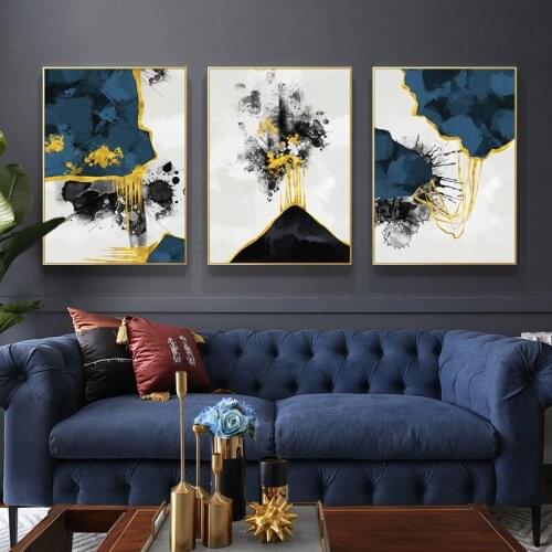 Blue Ink Poster Modern Abstract Canvas Painting Black Ink Posters and Prints Wall Art Pictures for Living Room Home Decoration
