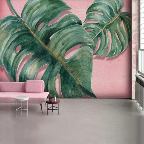 Custom wallpaper modern minimalist hand-painted plant leaf background wall decoration - high-grade waterproof material