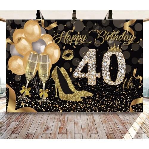 Happy sweet 16 20 30 40 50th Birthday Party Shiny Diamond Golden Polka Dots Ribbon Banner Photography Background Photo Backdrops