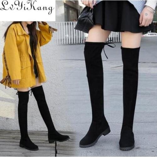 Thigh High Boots Female Winter Boots Women Over The Knee Boots Flat Stretch Sexy Fashion Shoes 2019 Black Botas Mujer Sneakers