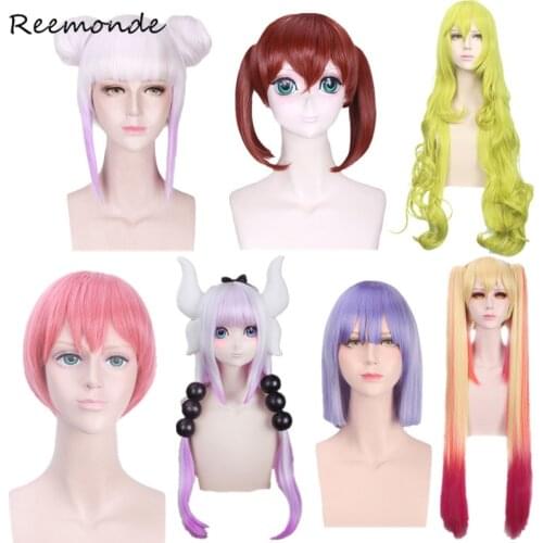 Anime Kobayashi-san Chi No Maid Dragon Cosplay Synthetic Wigs Short For Women Girl Boys Kanna Kamui Cosplay Saikawa Sanae Toru