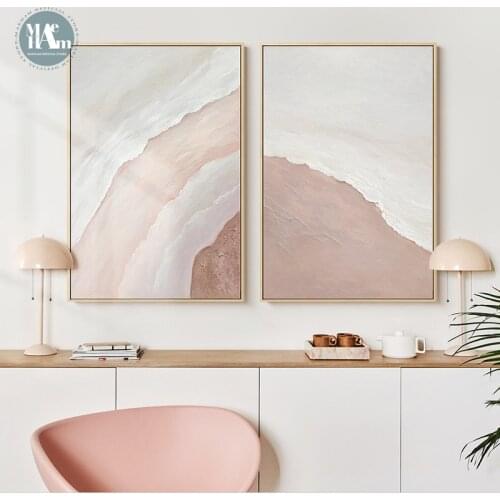 Nordic Abstract pink Sea river beach Wall Art Canvas Painting Retro Poster Print Wall Picture for Living Room dinner room Decor