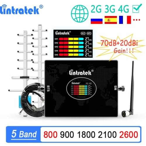 High Gain 5 Band Cellular Signal Booster 2G 3G 4G LTE B7 2600 Amplifier B20 800 GSM 900 1800 2100 Signal Repeater 20dBi Yagi