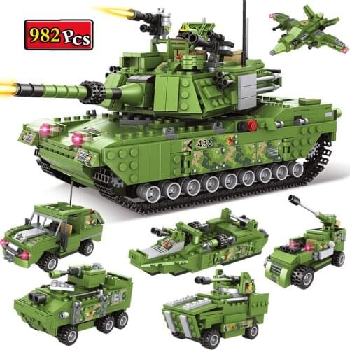 6 in 1 WW2 Military Series World War II Army Tank Destroyer Boat Soldier MOC Model Building Blocks Toys Gifts