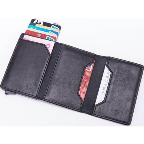 Weduoduo New Style Card Holder Single Box Aluminium Metal Credit Card Holder Pu Leather Magnetic Wallet Zipper Card Organizer