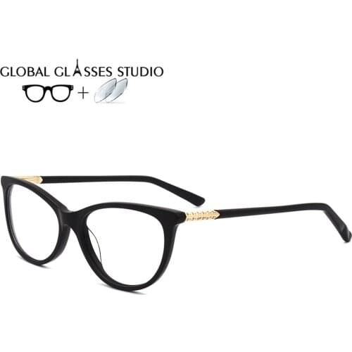 Women Leisure Acetate Glasses Frame Eyewear Eyeglasses Reading Myopia Prescription Lens 1.56 Index HM3121