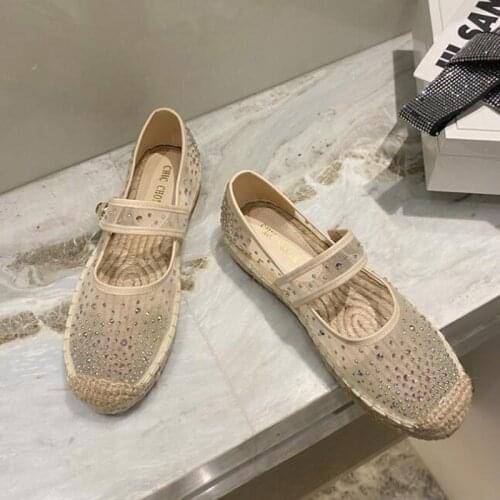 Summer New 2021 Womens Breathable Mesh Casual Shoes Mary Jane Fashion Diamond Slip-on Loafers Fishermans Shoes Lkn5-18