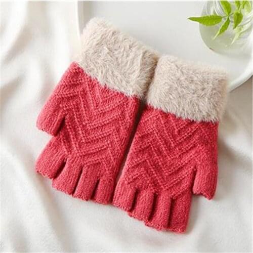 Winter adult ms chaddar pure color hair mouth half refers to warm office students write half fingerless gloves ST-041