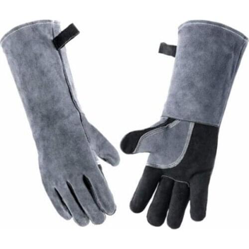1Pair Welding Gloves BBQ Kitchen Stove Heat Puncture Resistant Pet Training Thick Leather Gloves