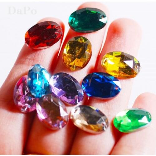 10*14mm Elliptical shape Flatback Two Hole Sew Crystal clear Rhinestone color mixing Acrylic for Dress DIY decorative Arts Gem