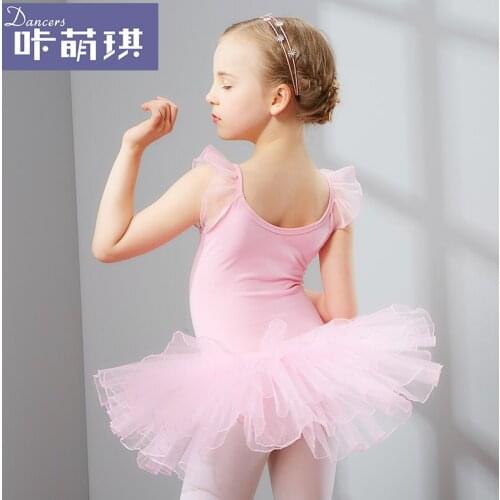 Free Shipping Cotton Gymnast Leotard with Tulle Skirt Children Practice Dancewear Girl Stage Show Costumes Princess Dress C0007