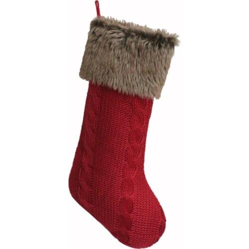 Free shipping Christmas Gifts Socks/Christmas Decoration/Burgundy Knitting with Faux Fur Cuff Christmas Stockings P4643