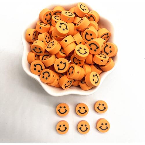 New 30pcs/lot 10mm Orange Smiling Face Beads Polymer Clay Spacer Loose Beads for Jewelry Making DIY Bracelets Accessories