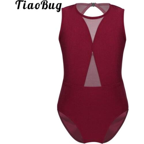 TiaoBug Kids Sleeveless Mesh Splice Cutout Dancing Sports Bodysuit Girls Ballet Gymnastics Leotard Children Practice Dance Wear