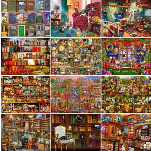 EverShine Diamond Embroidery Landscape Diamond Painting Full Drill Square Bookcase Picture Of Rhinestones New Arrival Wall Art