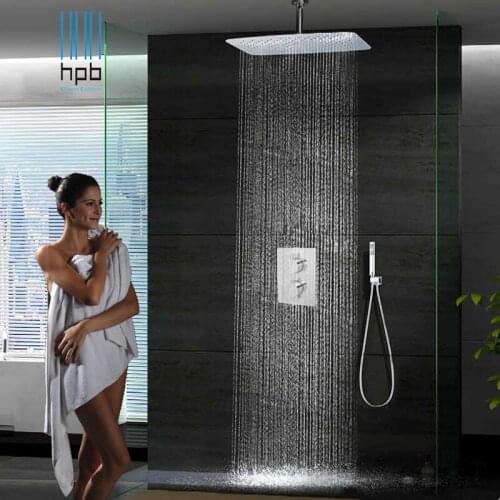 55cmx35cm Bathroom In Wall Shower Set Square Chuveiro top spray booster thermostatic or Hot and Cold water Rain Shower System
