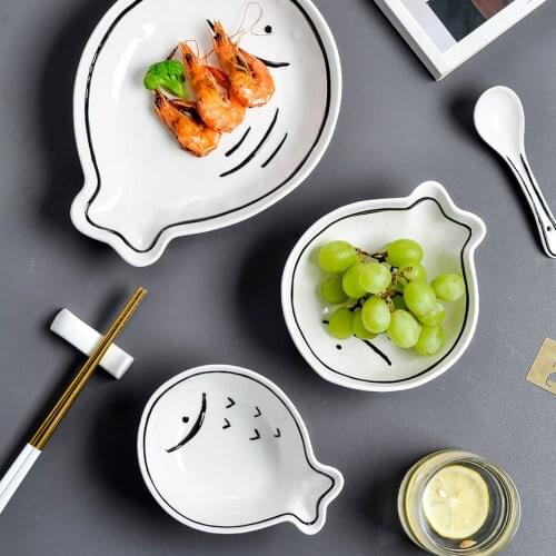 Japanese Style 3D Cat and Fish Plate and Bowl Set Cute Creative Cartoon Dinnerware Set Salad Bowl Fruit Large Size