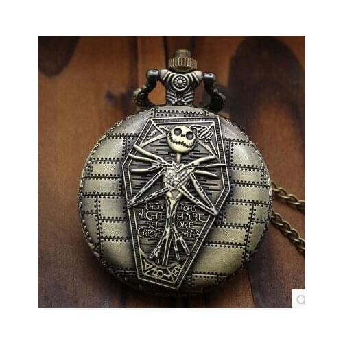 New Arrive Cartoon Movie Theme Pocket Watch The Nightmare Before Christmas Relogio De Bolso Bronze Quartz Watches 20pcs/lot