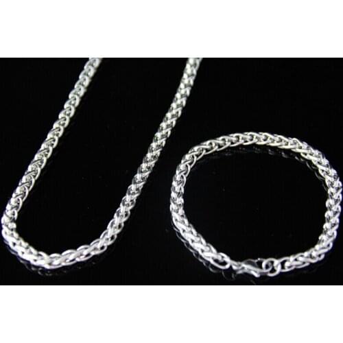 One Set Stainless Steel Jewlery Set Wheat Braid chain Necklace & Bracelet 6mm wide Fashion Mens Gifts