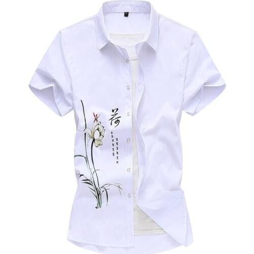19 Colors Style White Shirt 2021 Summer New Arrival Mens Casual Short-Sleeve Printed Shirt Fashion Print Beach Blouse 5XL 8XL