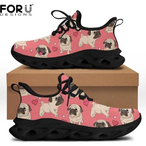 FORUDESIGNS Lovely Pug Dog Pattern Women Flats Shoes Comfortable Mesh Casual Sneakers for Youth Girls Fashion Footwear Zapatos