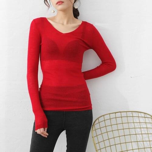 100% Solid Wool 2021 Womens V Neck See-through Inner Pullover Cardigan