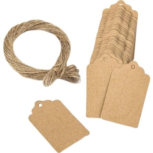 100x Blank Kraft Paper Flower Tags Wedding Party Favor Xmas Labels 20m rope