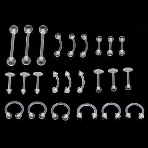 24Pc/set Transparent Acrylic Bar Cartilage Eyebrow Nipple Nose Tongue Ear Ring Body Piercing Jewelry