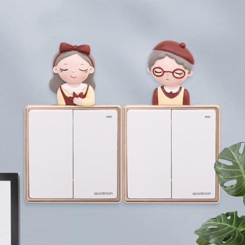 3D Cartoon Girl/boy Resin Switch Wall Stickers Diy Living Room Doorbell Sticker Creative Room Decor Home Decoration Accessories