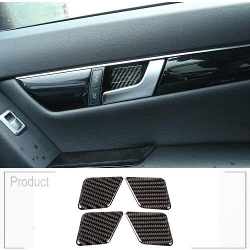 4pcs Real Carbon Fiber Car Interior Door Bowl Cover Stickers For Mercedes Benz C Class W204 C180 C200 C260 2007-2013 Accessories