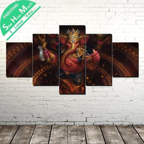 5 Piece Ganesha Lord Pictures Modern Artwork Wall Art Canvas Poster and Print Canvas Painting Decorative Picture Home Decor