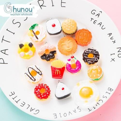 5PCS Food Resin Charms Hamburger Egg Rice Balls Fries Kwaii Charm For Women DIY Keychain Jewelry Making Pendant Accssories