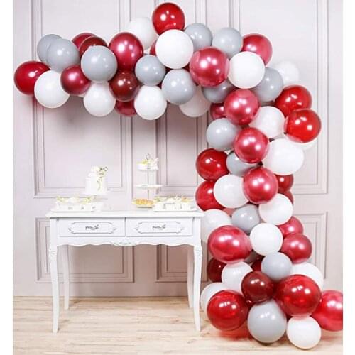 83Pcs/lot Burgundy Gray White Balloons Garland Wine Red Gray White Ballon Arch for Burgundy Wedding Birthday Party Decor Supples