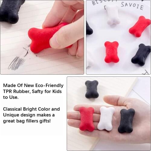 Free ship 6x12x24x48x Cartoon Bone Shape Rubber Erasers for Student Stationery Kids Gifts favors toys Pinata Goody Bag Fillers