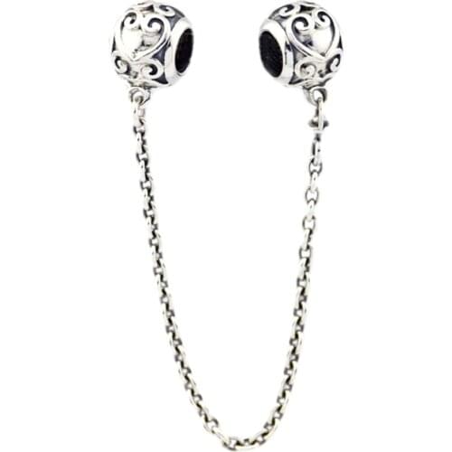 Fashion Jewelry Making Enchanted Heart Safety Chain Sterling Silver Beads For Woman Fits Original 925 Silver Bracelets