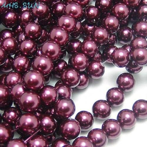 MHS.SUN 3MM-16MM Dark Fuchsia Color Imitation Pearl Beads Round Loose Glass Spacer Beads For Jewelry Making DIY Necklace