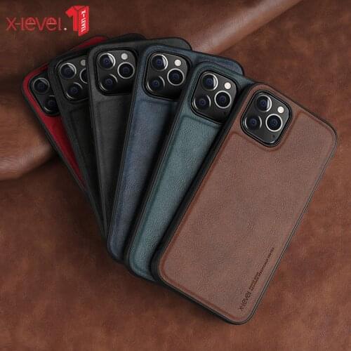 For iPhone 12 Case 100% X-Level Retro Leather Soft Silicone Edge Back Cover for iPhone 12 Pro Max чехол